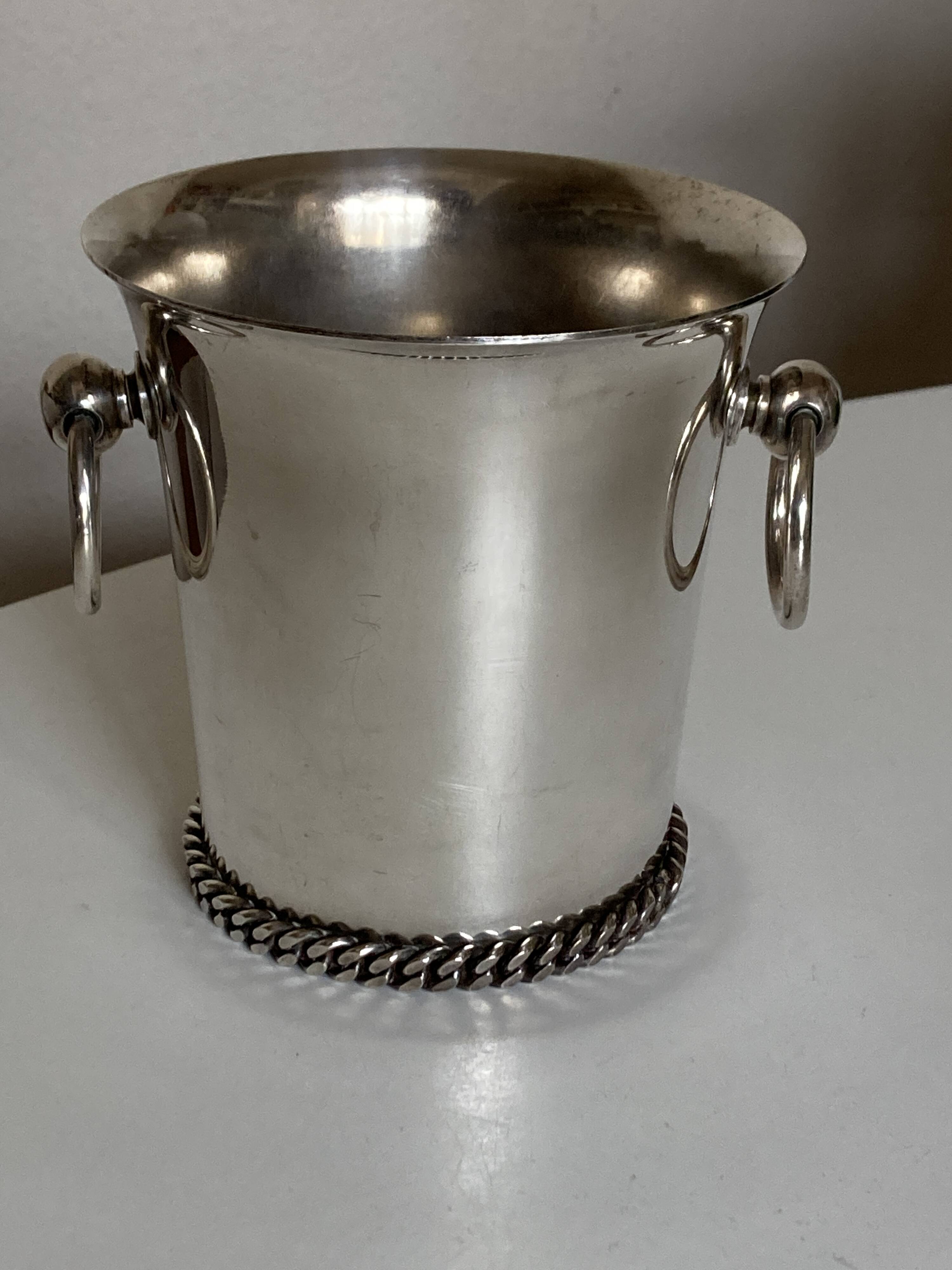 Silver-plated metal flowerpot in the style of Jean Després, 1950