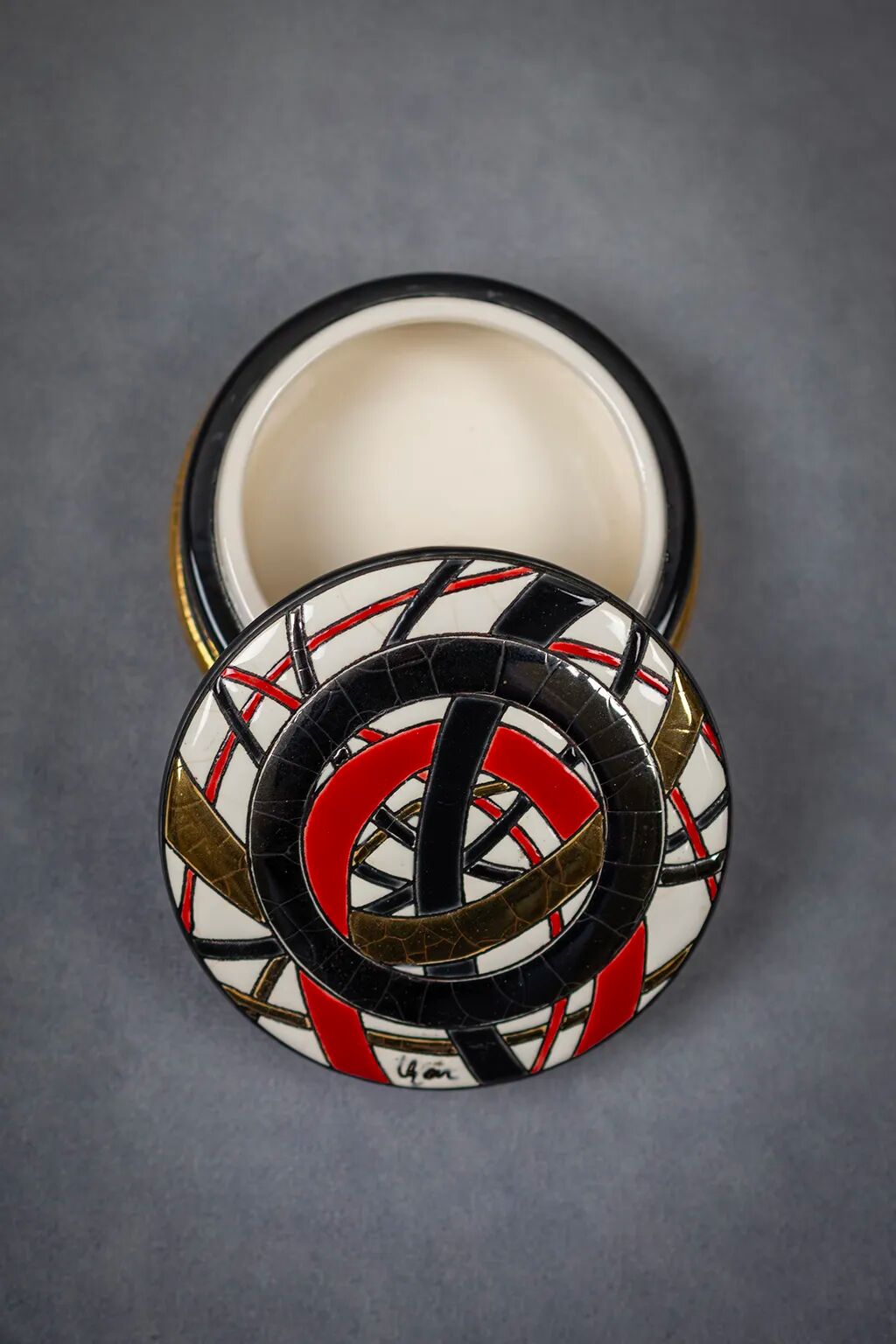 Round Roller Coaster Box in Longwy Enamel by Catherine Lhoir