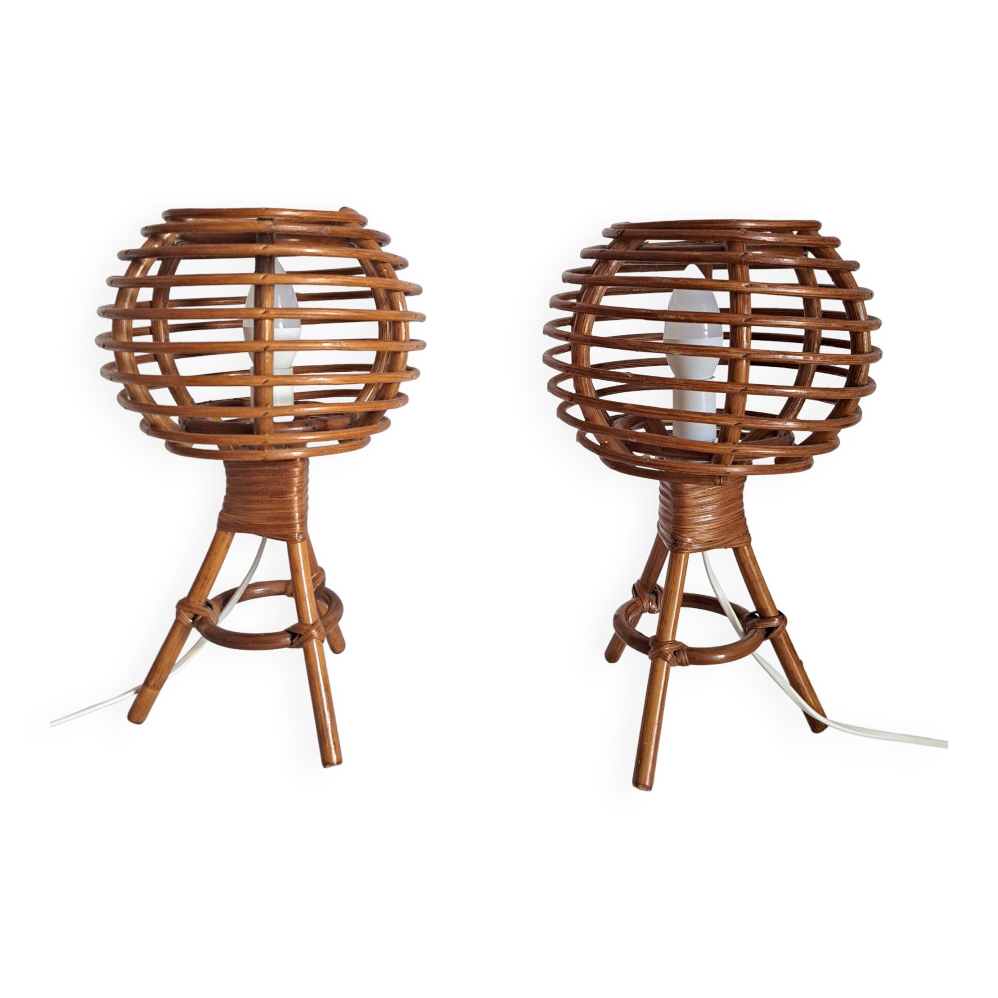 Pair of bamboo bedside lamps