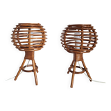 Pair of bamboo bedside lamps