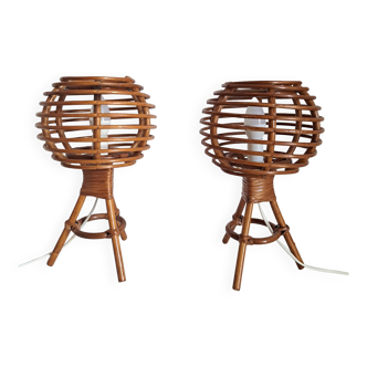 Pair of bamboo bedside lamps