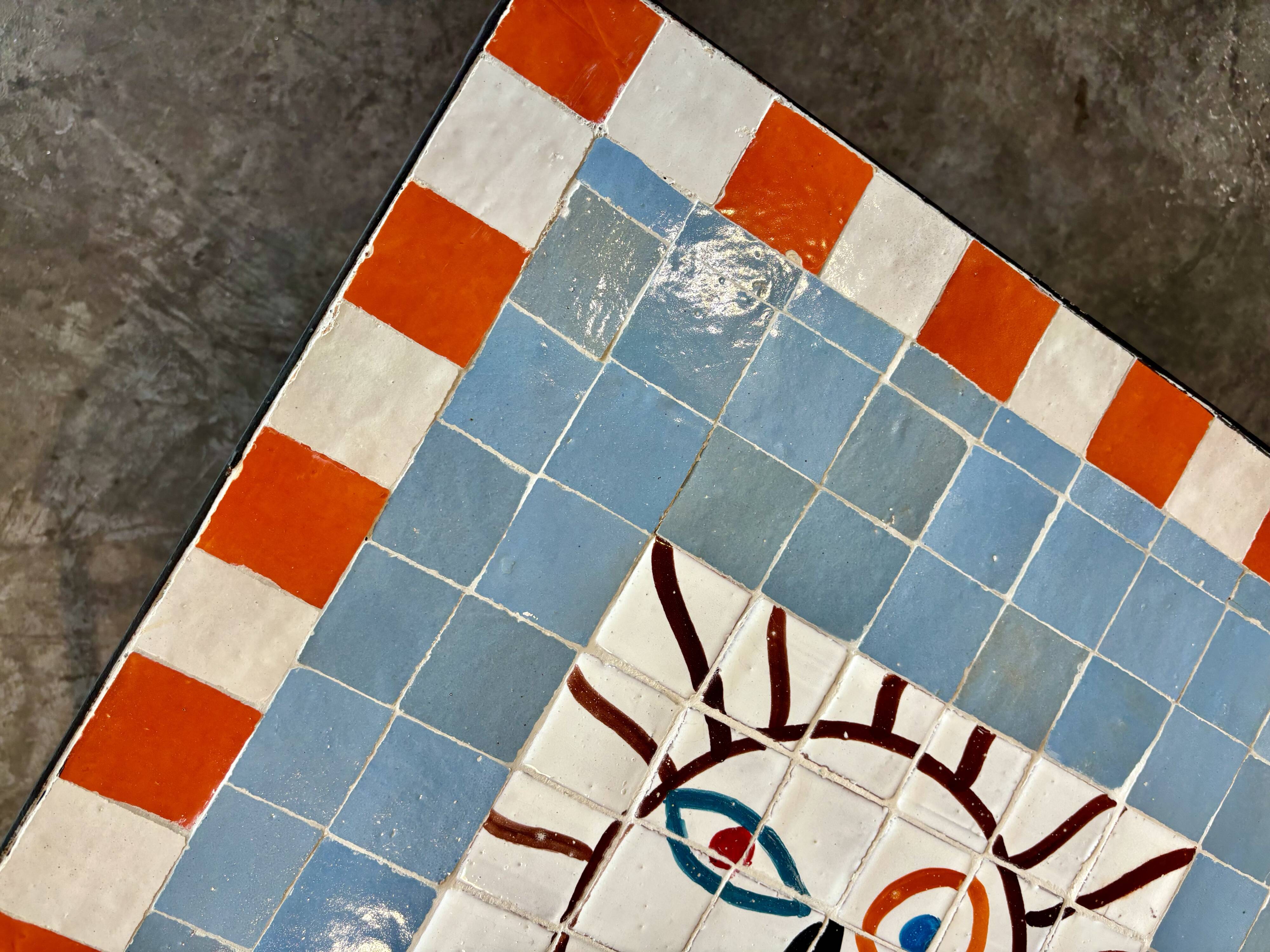 Handcrafted Moroccan coffee table in zellige – Hand-painted tiles