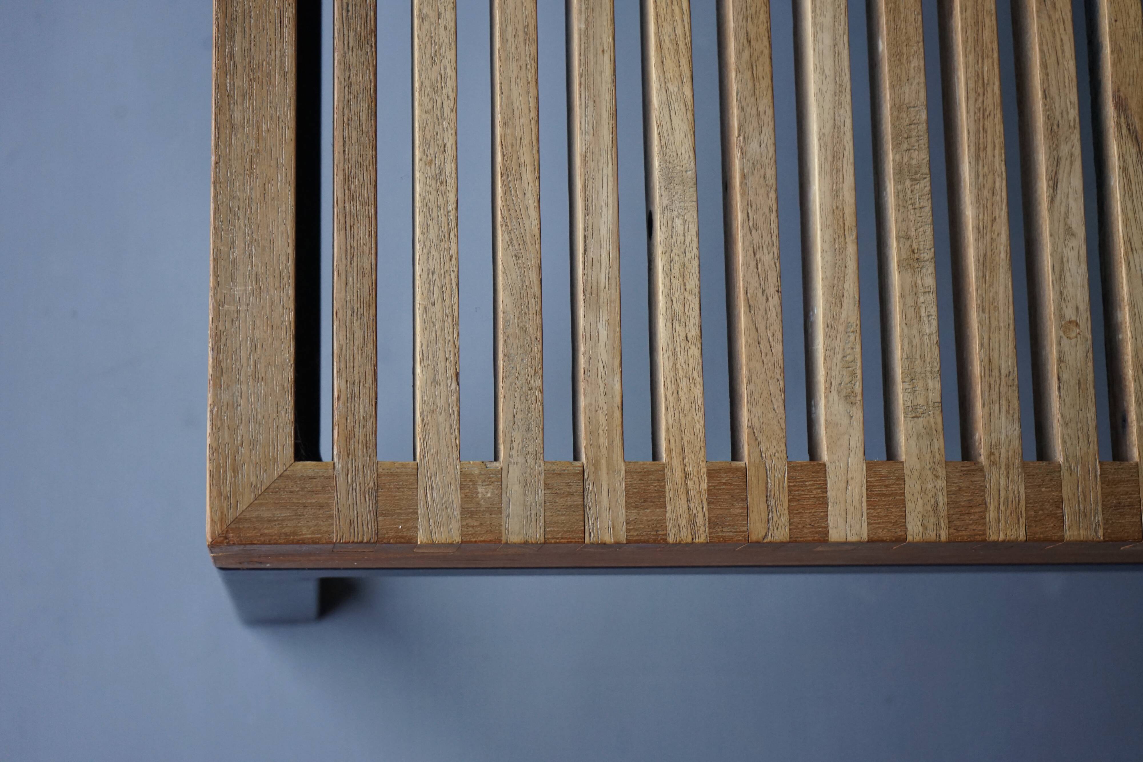 Table basse vintage à lattes en teck et métal, 1960