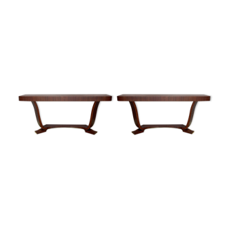 Pair of rosewood art-deco consoles