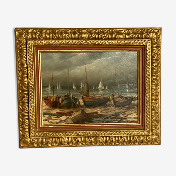 Huile sur toile « bateaux de pêcheurs »