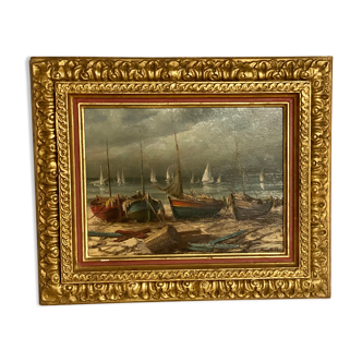 Huile sur toile « bateaux de pêcheurs »