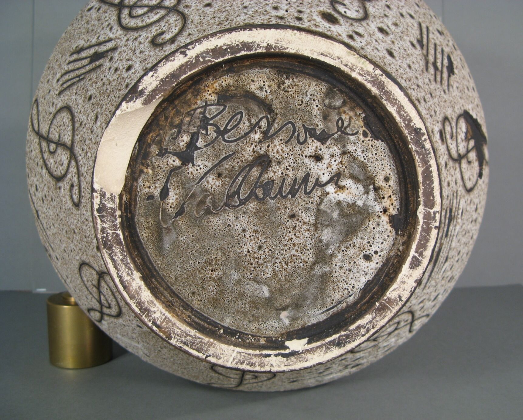 Vallauris ceramic vase signed Bessone décor orchestra instrument music