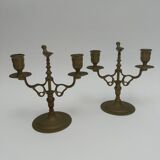 Paire de chandeliers 2 feux en bronze, XIXe