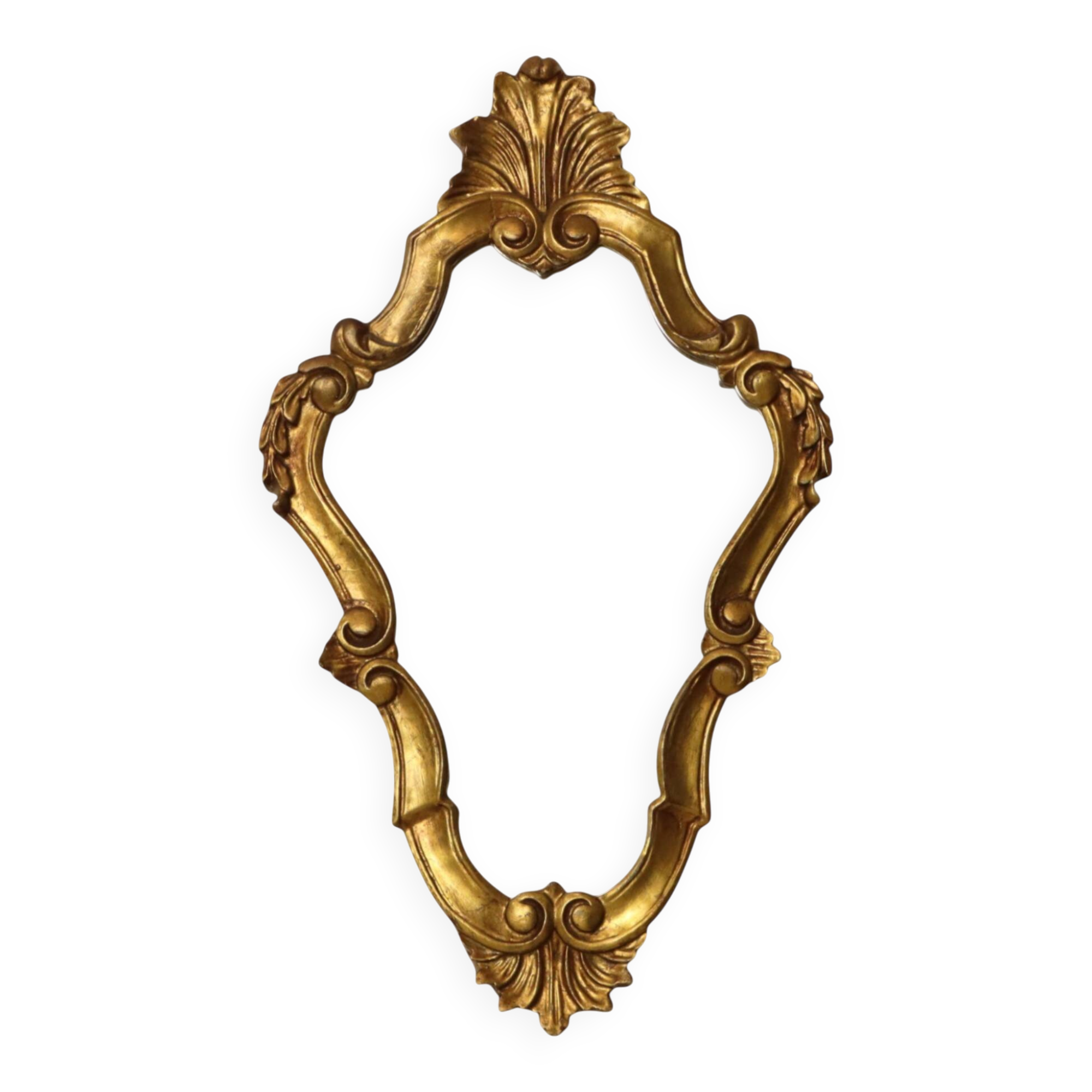 Vintage Baroque-Style Crested Mirror, Classic Gold, France, 62 cm