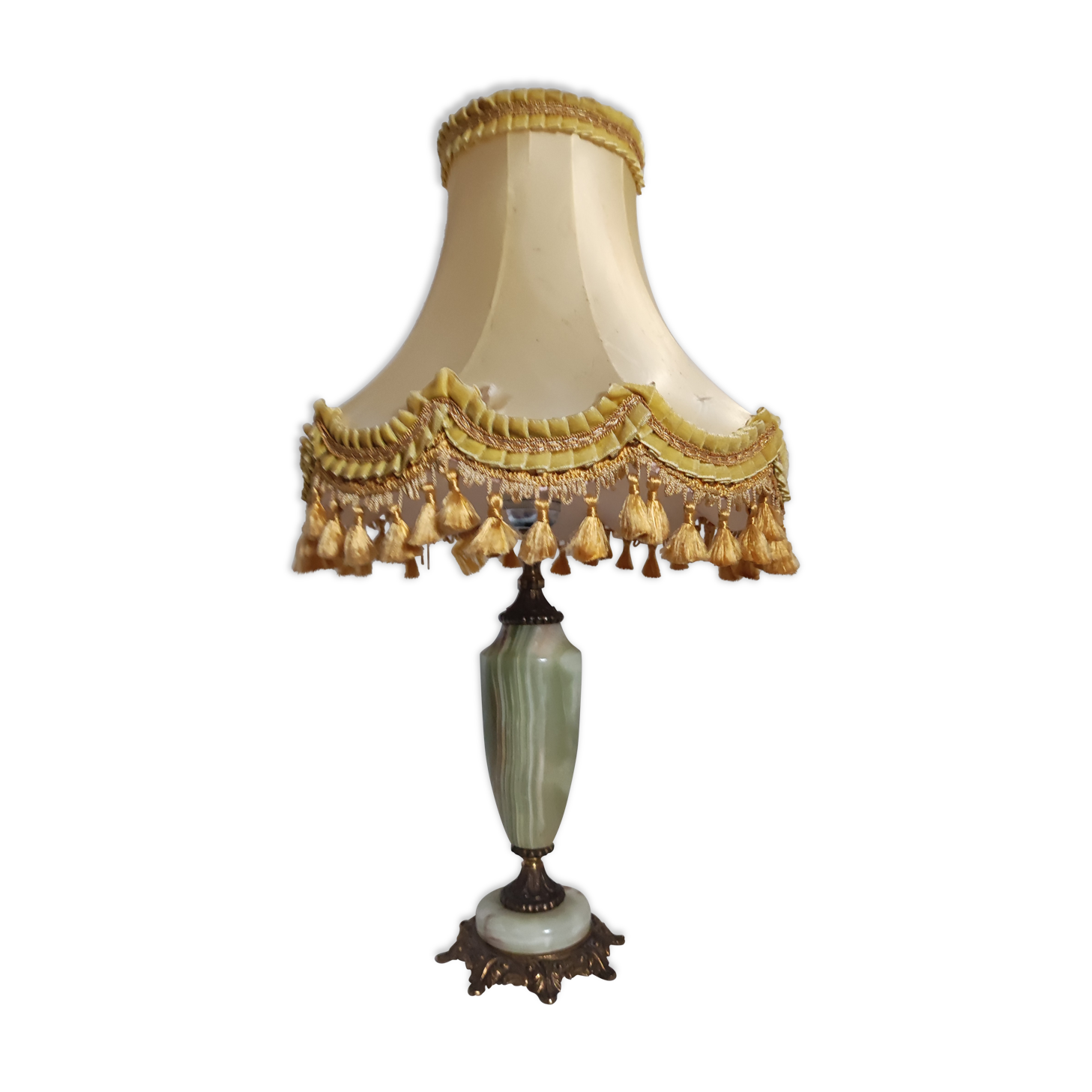 Foot lamp in onyx lampshade silk