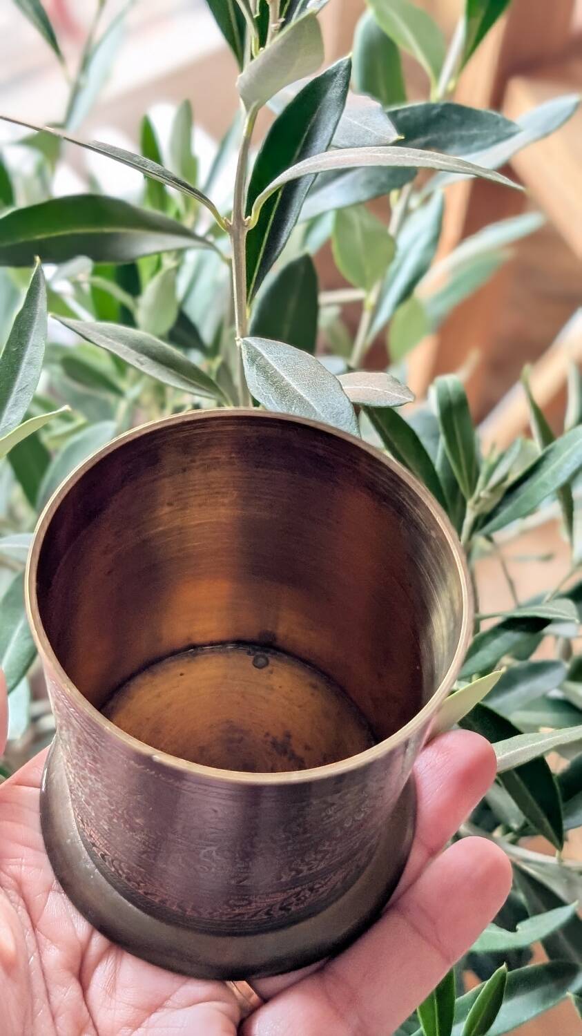 Hand-chiseled brass goblet – vintage Indian craftsmanship