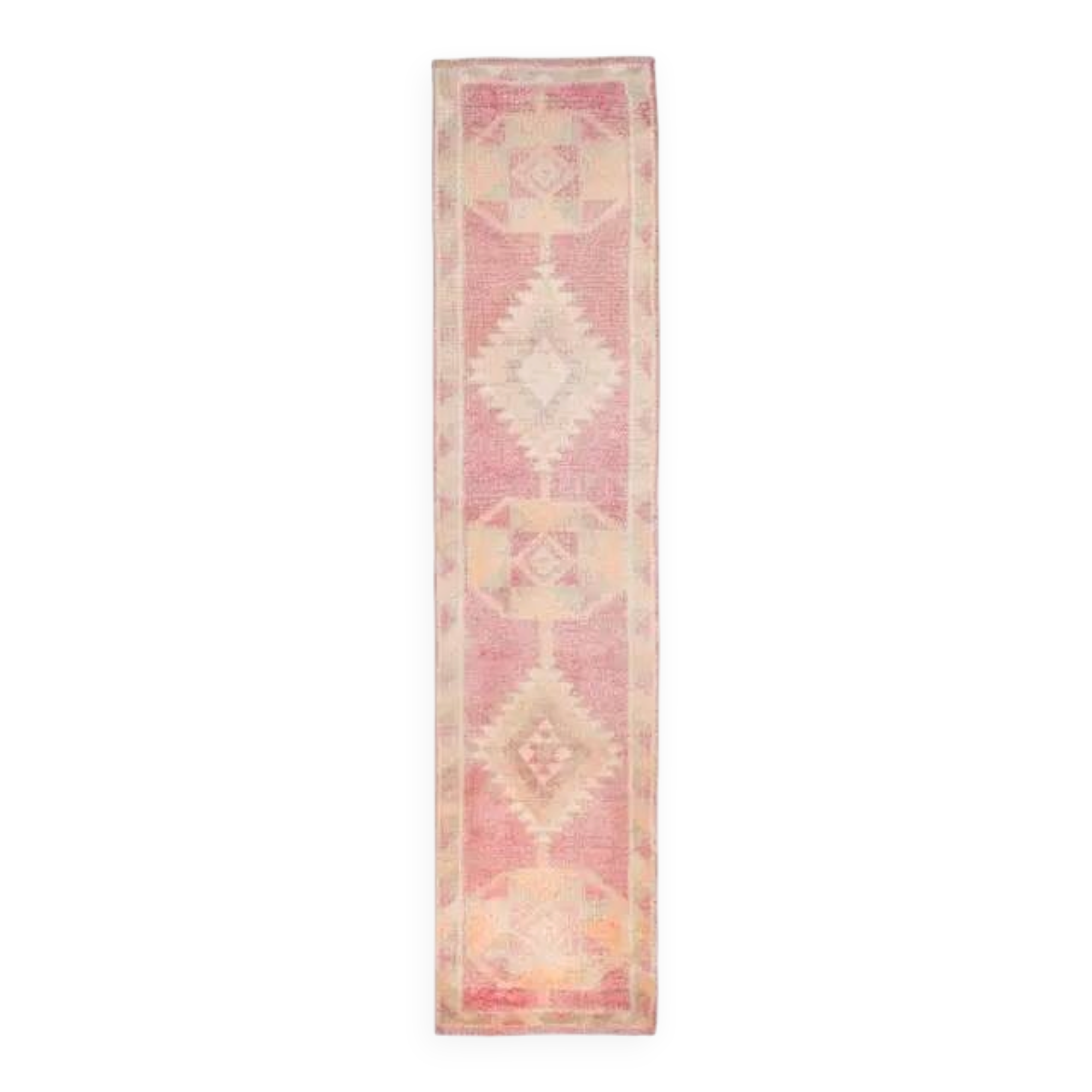 Vintage Turkish Hand-Knotted Wool Cotton Pink Runner Rug 80x365