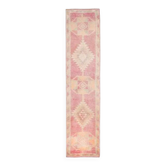 Tapis coureur vintage en laine et coton turc noué à la main rose 80x365