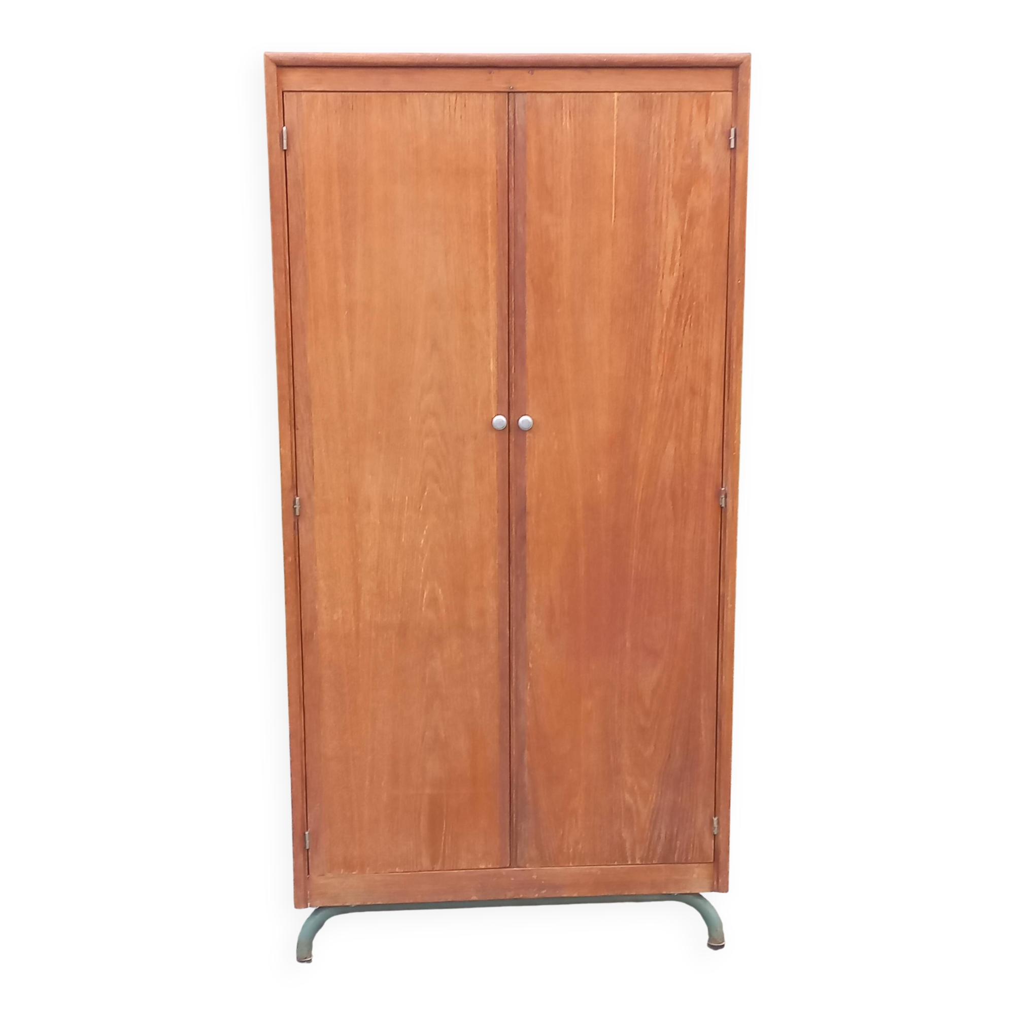 Vintage oak wardrobe with metal legs from the 1950s.