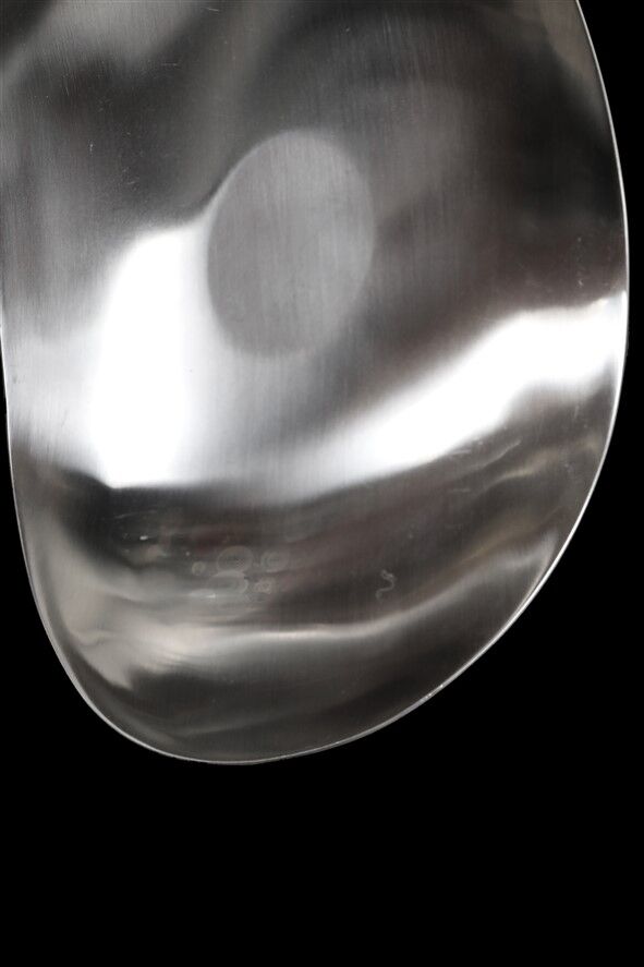 “Leaf” bowl / medium size / Helle Damkjær for Georg Jensen / brushed stainless steel / asymmetrical / Danish modern design