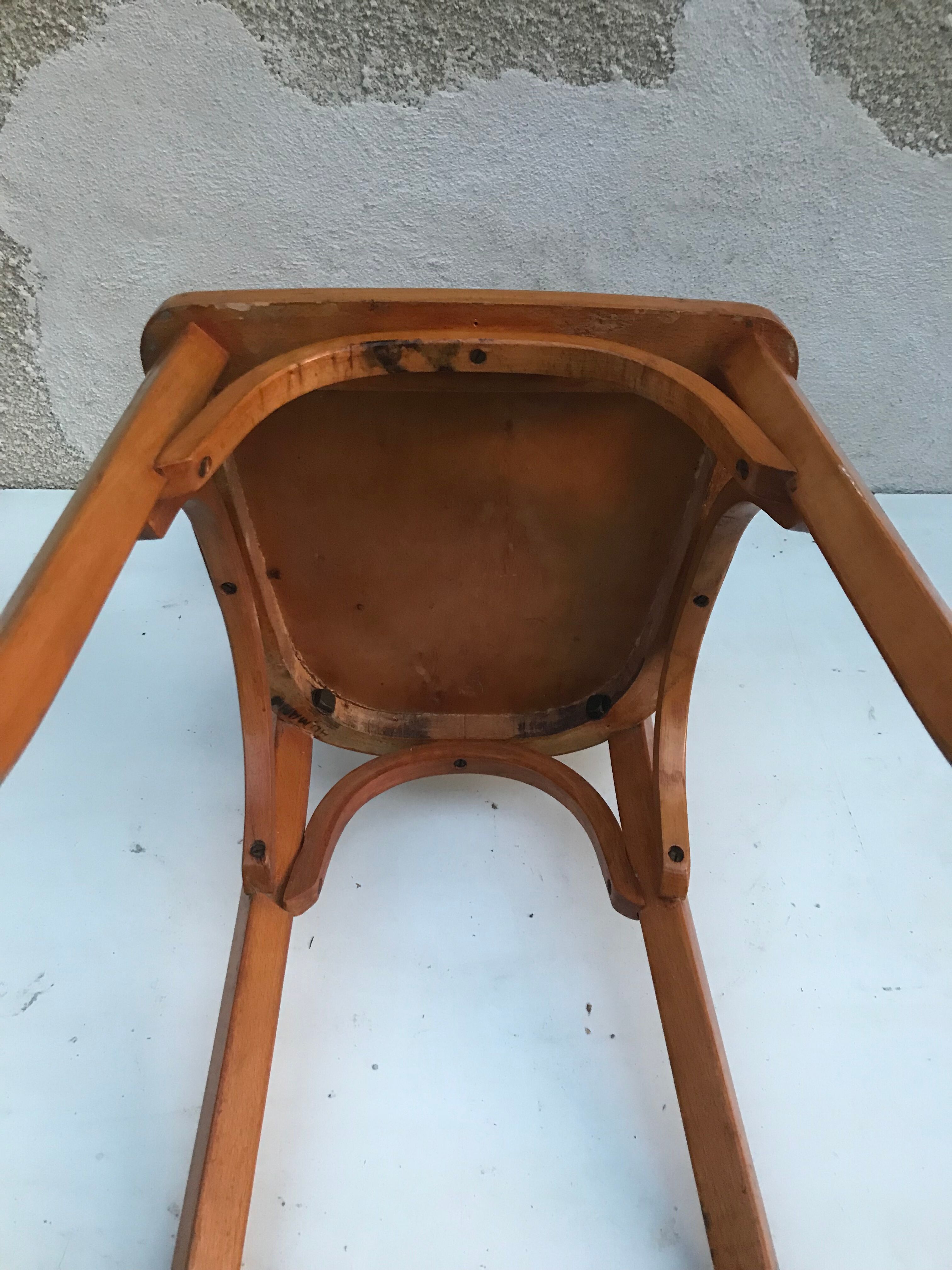 Pair of chairs old signed bistro Baumann wood curved clear vintage