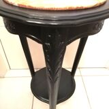 Gueridon sellette laqué noir et dessus en marbre rose