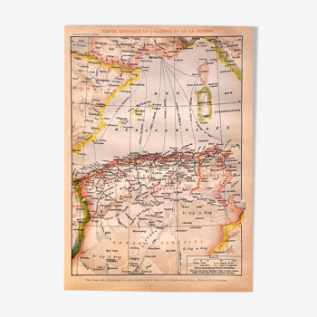 Lithograph general map of Algeria 1897