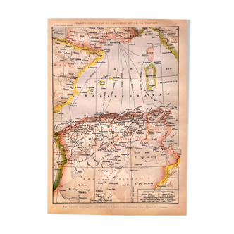 Lithograph general map of Algeria 1897