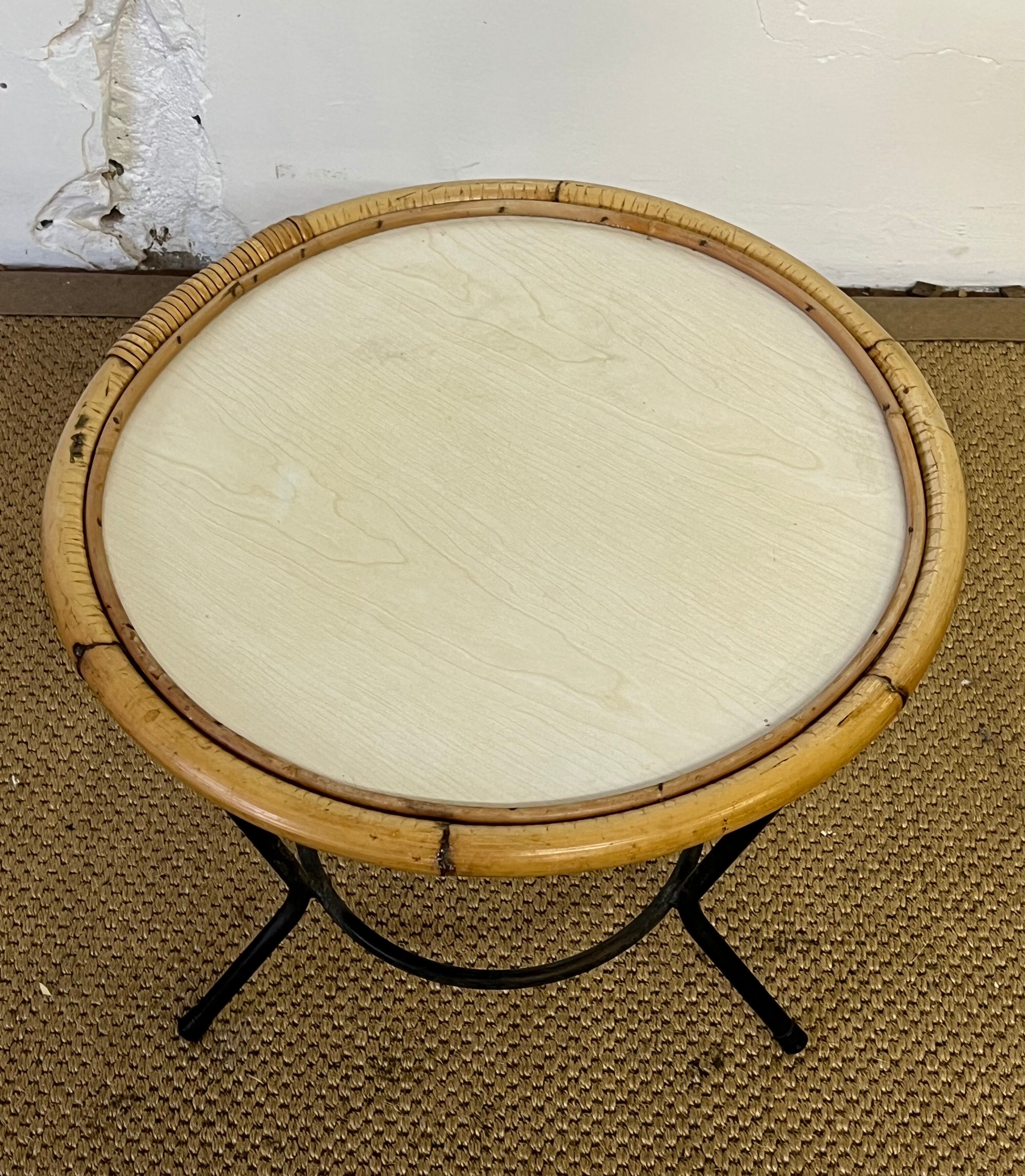 Round rattan side table