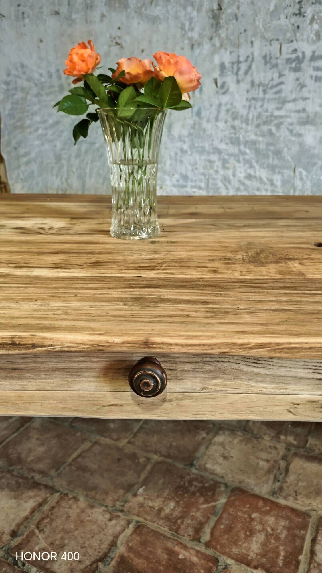 Solid oak farmhouse table "brut" 247x89, top "chocolate oak"