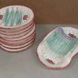 Plat et assiettes barbotine , service à asperges en faience de longchamp