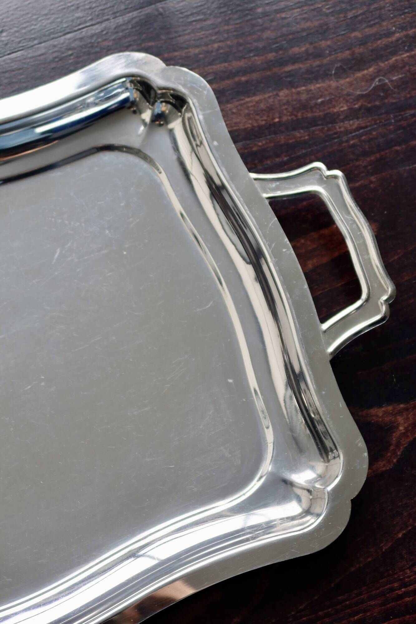 Vintage rectangular tray in shiny silver metal - Bistro style