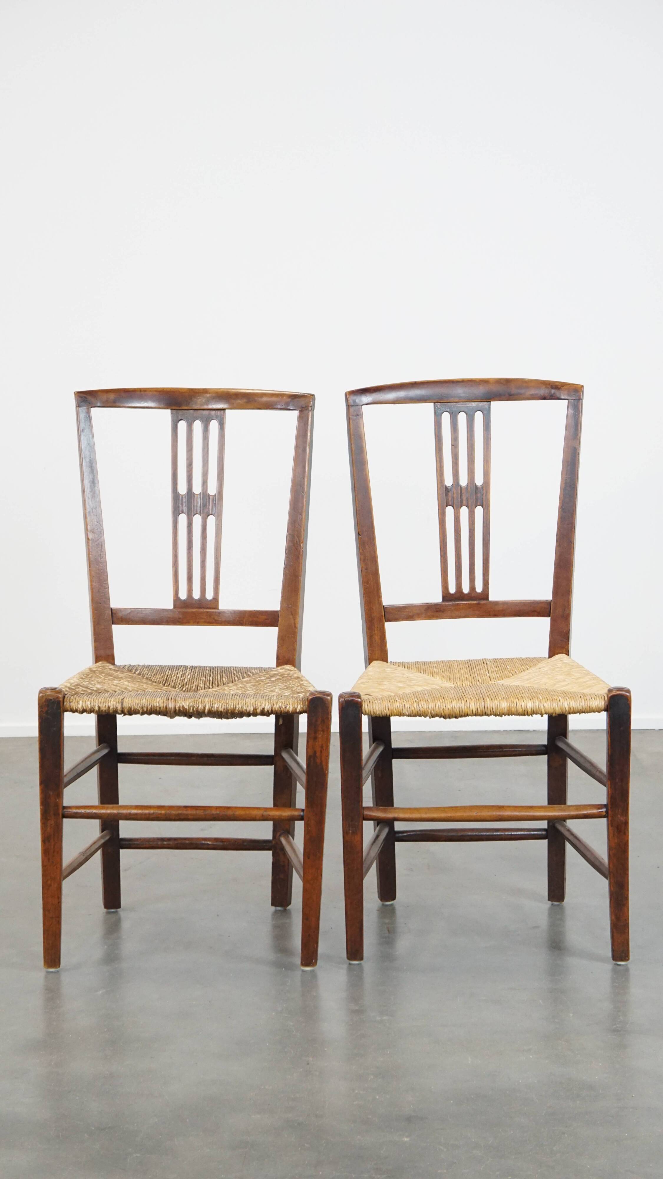Lot de 4 chaises de salle à manger anglaises anciennes du XIXe siècle avec assises en osier