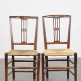 Lot de 4 chaises de salle à manger anglaises anciennes du XIXe siècle avec assises en osier