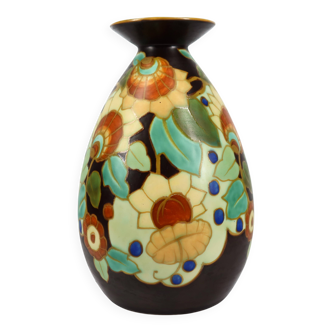 Art Deco vase by Boch Keramis with stylised floral decoration.
