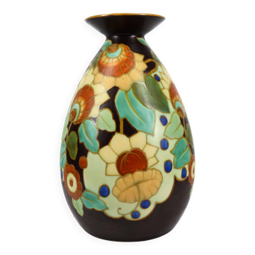 Vase Art Déco Boch Keramis à décor floral stylisé