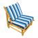 Low armchair in eucalyptus wood with blue and white cushions