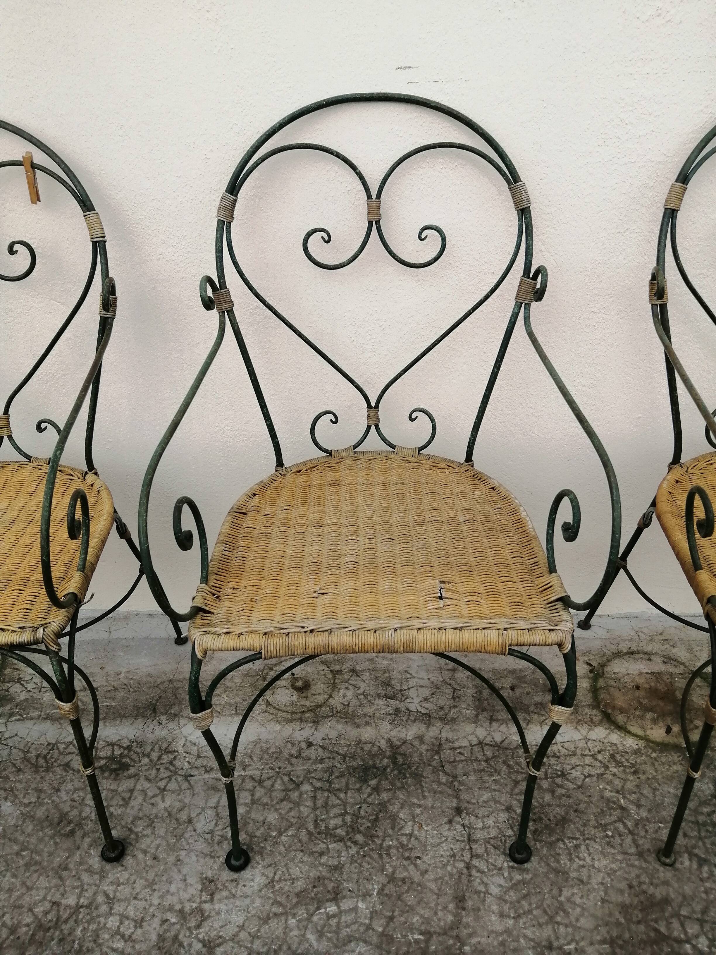 rattan chair and wrought iron