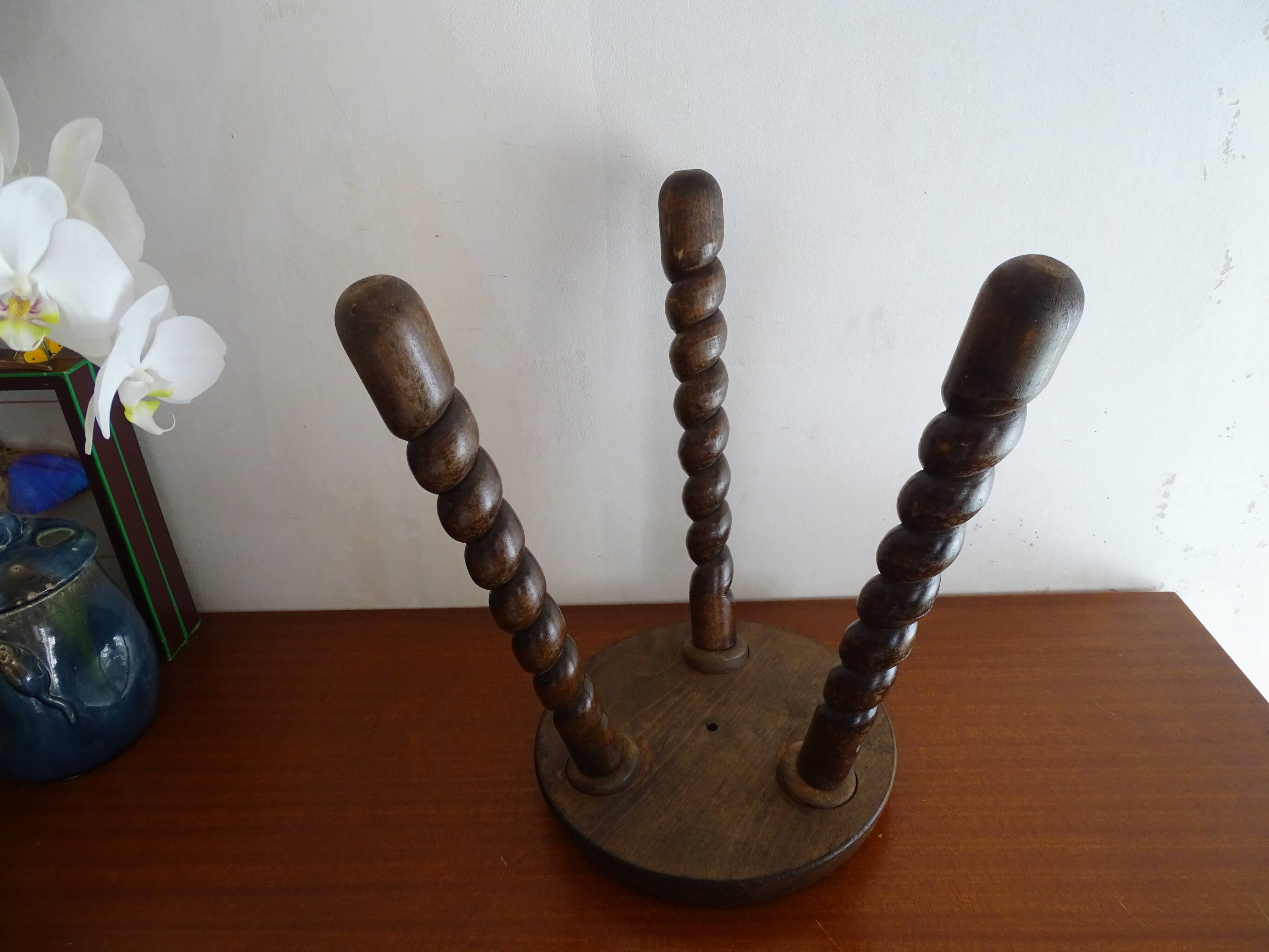 Vintage turned wood tripod stool