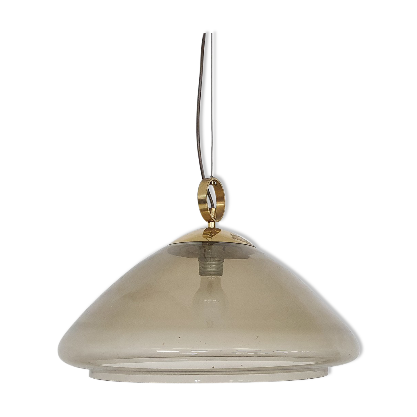 Mid-century smoked glass and brass pendant light