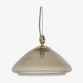 Mid-century smoked glass and brass pendant light