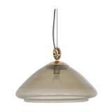 Mid-century smoked glass and brass pendant light