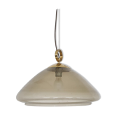 Mid-century smoked glass and brass pendant light