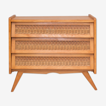 Chest of drawers wood and rattan