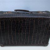 Antique cardboard suitcase imitation black crocodile