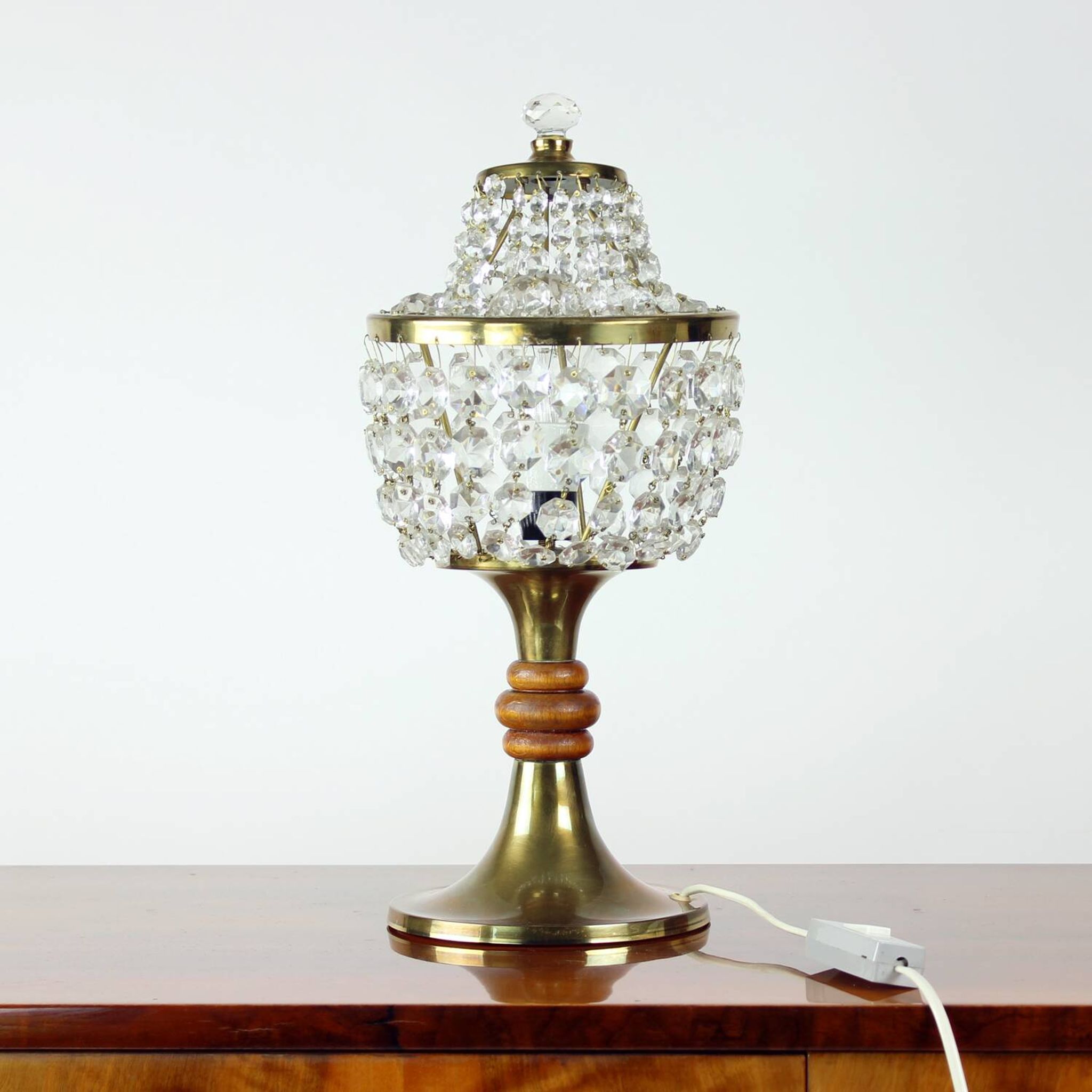 Brass & Crystal Table Lamp, Czechoslovakia 1970s