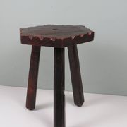 Rustic Spanish handcrafted stool in solid wood, 20th century