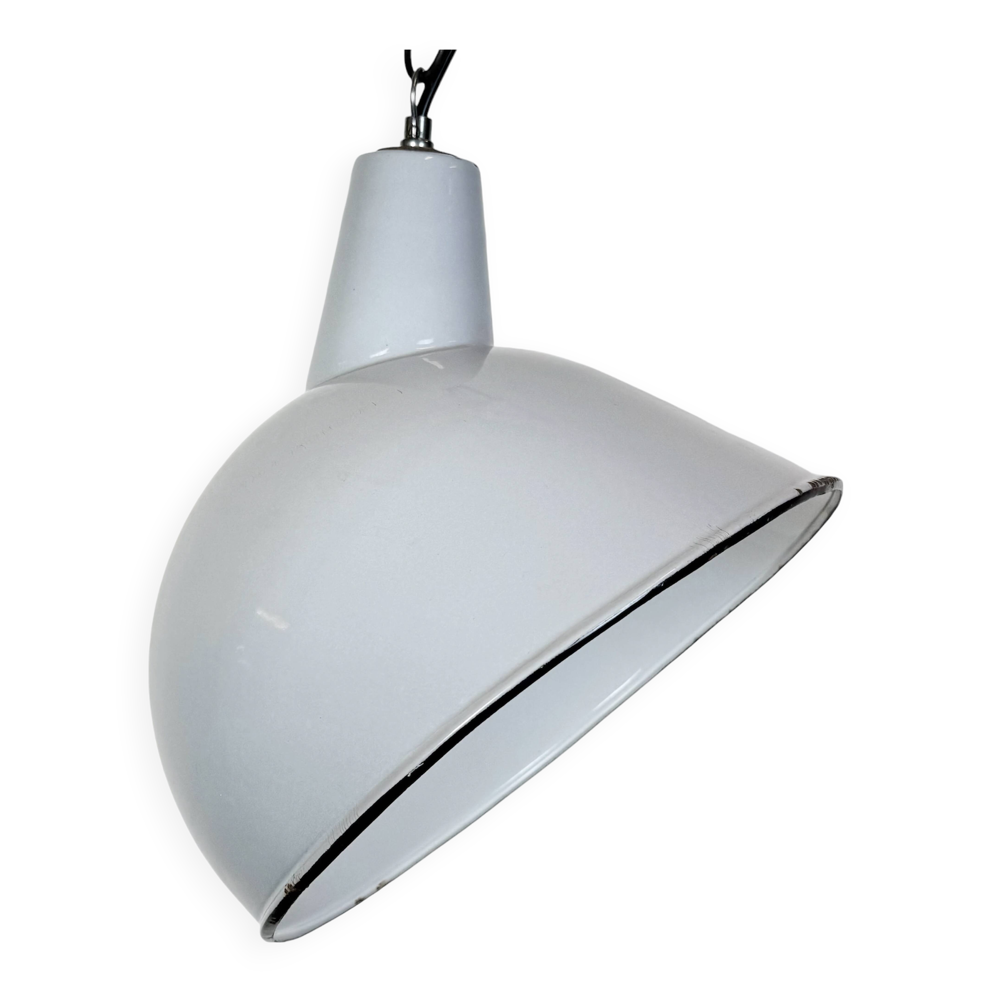 Industrial Grey Enamel Factory Pendant Lamp, 1960s