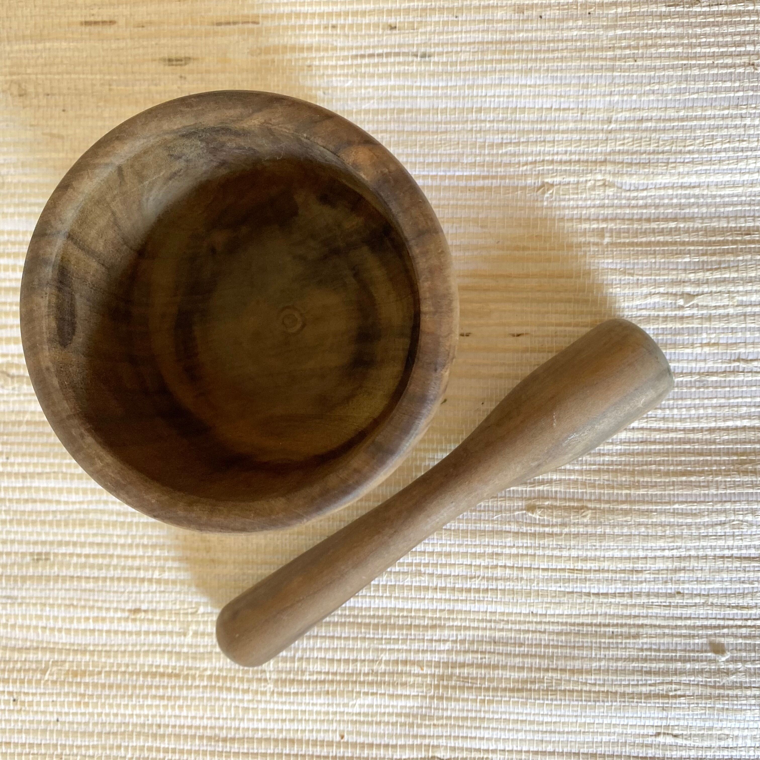 Wooden mortar and pestle