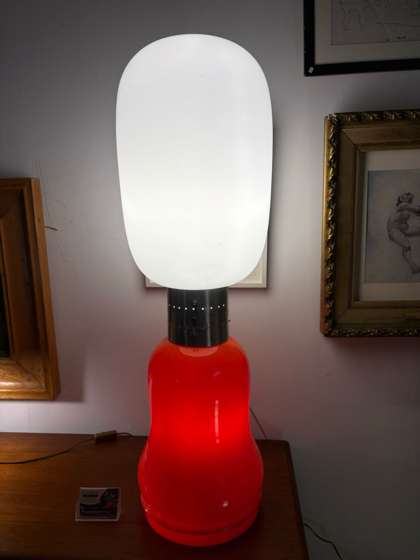 Carlo Nason for Mazzega – Large red Murano glass lamp and opal.