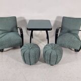 H 269 Lounge Chairs, table and poufs by Jindřich Halabala for Up Zavody, 1940s, Set of 5