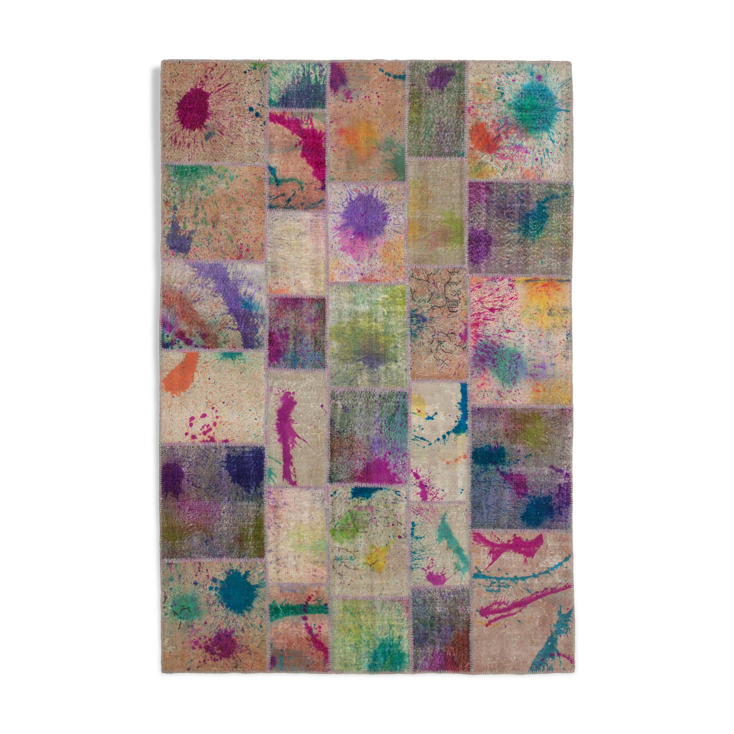 Handmade oriental 204 cm x 300 cm multicolor patchwork carpet