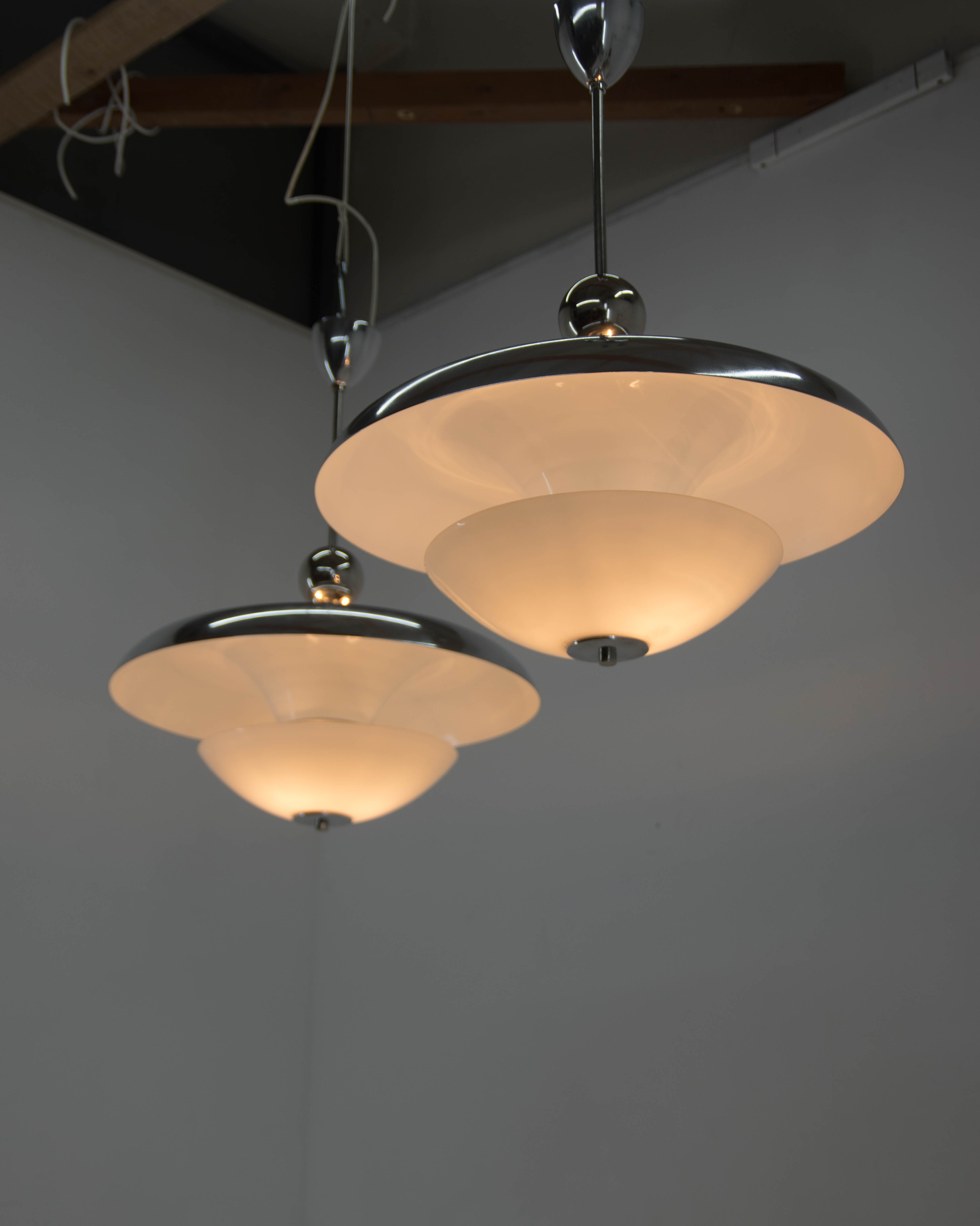 Set of Two Bauhaus Chandeliers, 1930s, Restored