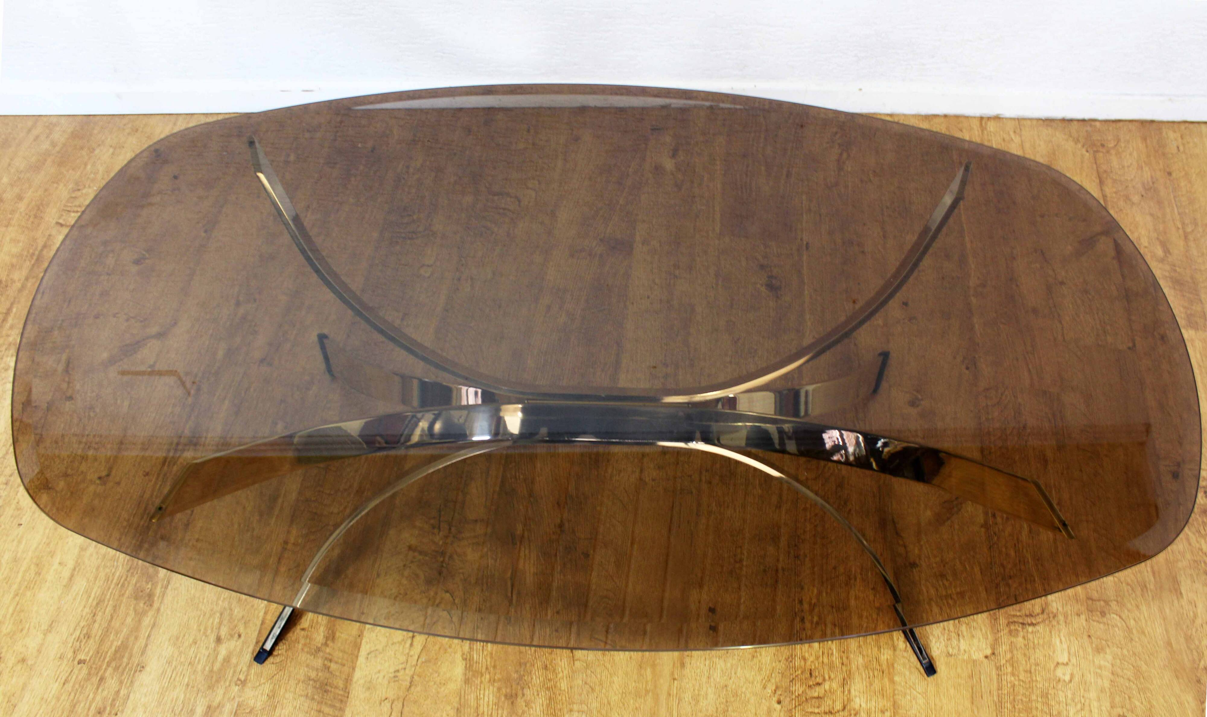 Italian coffee table in smoked glass and brass