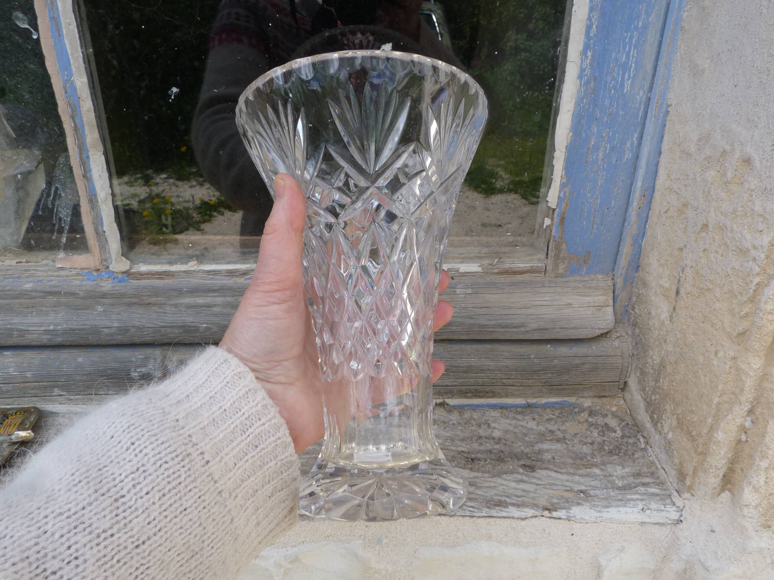 Flared cut crystal vase